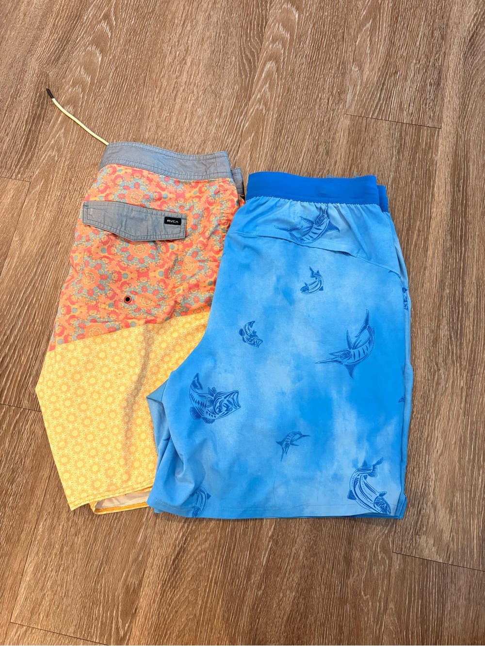 RVCA Blue Shark-Print Swim Trunks